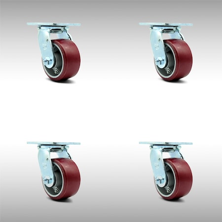 Service Caster 4 Inch SS Poly on Aluminum Wheel Swivel Caster Set with Roller Bearings SCC SCC-SS30S420-PAR-4